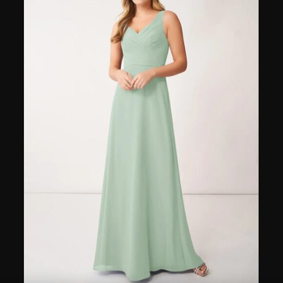 Azazie Nala A-Line Pleated Chiffon Dress in Agave sz 8 - Picture 1 of 6